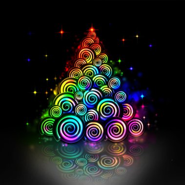 decorative designer illuminated Christmas tree of all colors of the rainbow. clipart