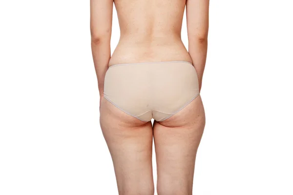 Young Woman Beige Panties Rear View Buttocks Cellulite Overweight White — Stock Photo, Image