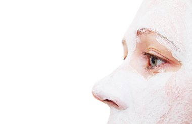 Kızın göz beyaz zemin üzerinde. Bir yüzünde Beyaz kil