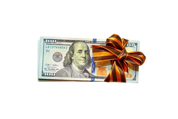 dolar hediye teyp üzerine beyaz bir arka plan ile bağlı