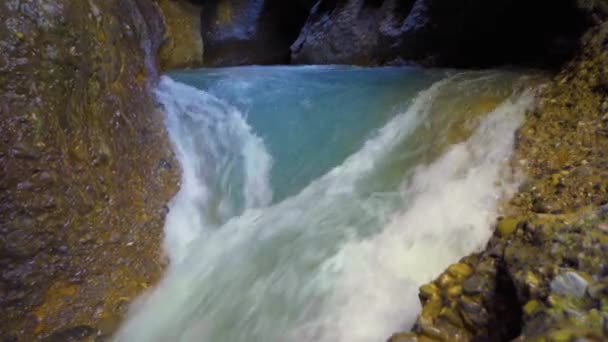 Waterfall in the grotto of the cave — Stock Video