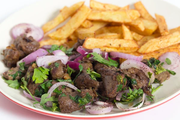 Albanian liver with fries closeup — Stock Photo, Image