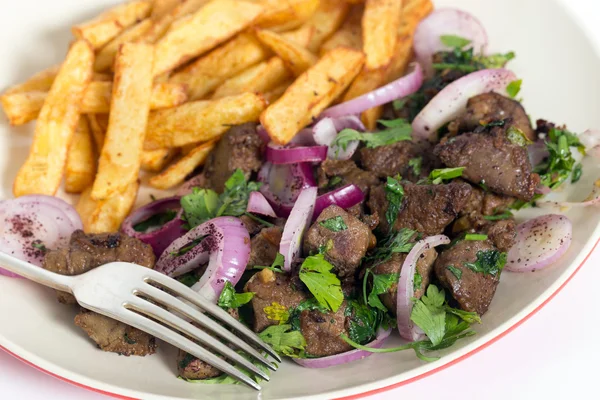 Albanian liver meal with fork — Stock Photo, Image