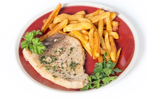 Swordfish steak and fries — Stock Photo, Image