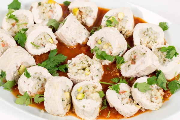 Serving dish of stuffed chicken breasts — Stock Photo, Image