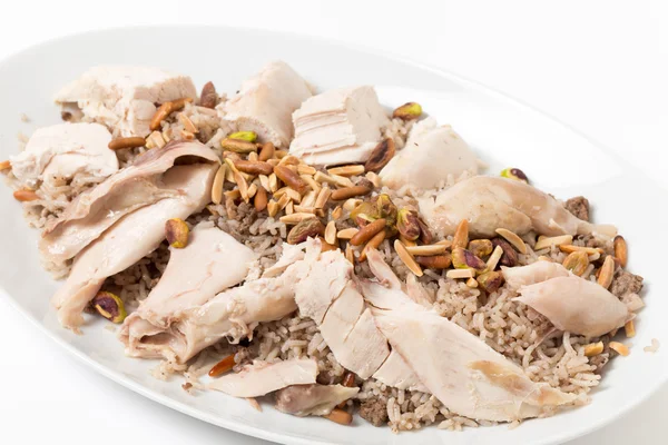 Lebanese chicken spiced rice angled — Stock Photo, Image