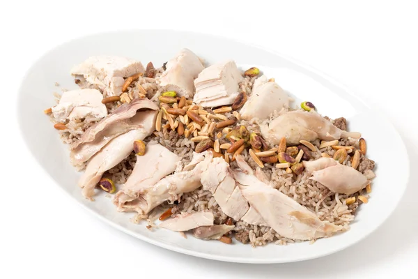 Lebanese chicken and spiced rice serving dish — Stock Photo, Image