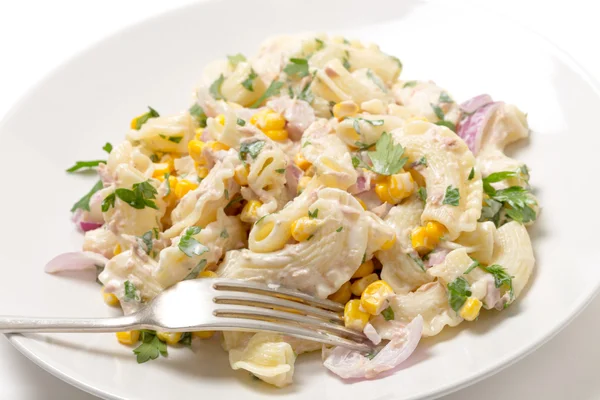 Tuna pasta salad with fork — Stock Photo, Image