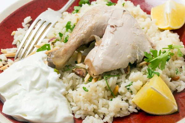 Kyckling pilaf med gaffel närbild — Stockfoto