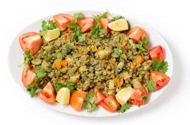 Yukarıdan freekeh sebze pilav