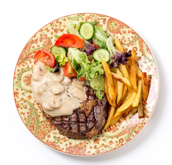 Ribeye steak dinner from above — Stock Photo, Image