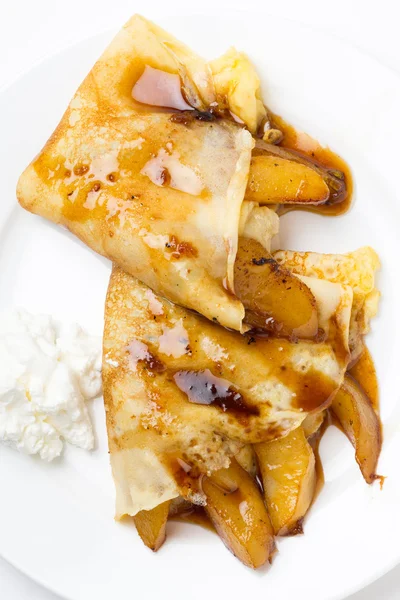 Pancakes and pears vertical — Stock Photo, Image