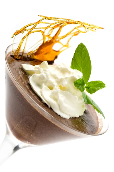 Mousse di cioccolato vetro capovolto — Foto Stock