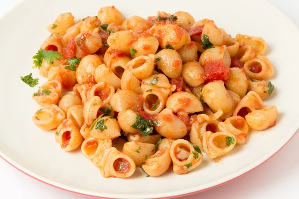 Plate of arrabbiata pasta elbows — Stock Photo, Image