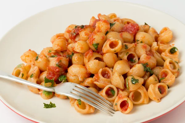 Macaroni shells with arrabbiata tomato sauce — Stock Photo, Image