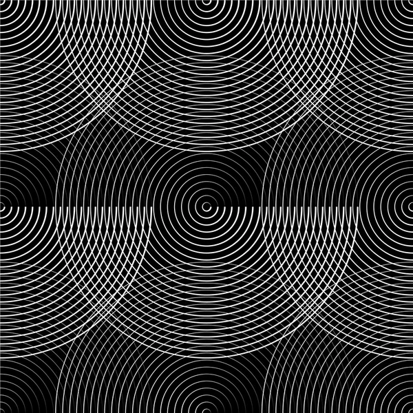 Concentrische cirkels naadloze zwart-wit patroon. — Stockvector