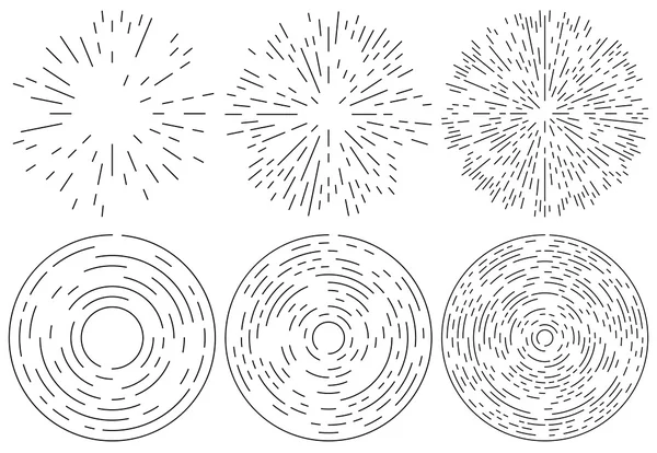 Conjunto de elementos de líneas radiantes y concéntricas . — Archivo Imágenes Vectoriales