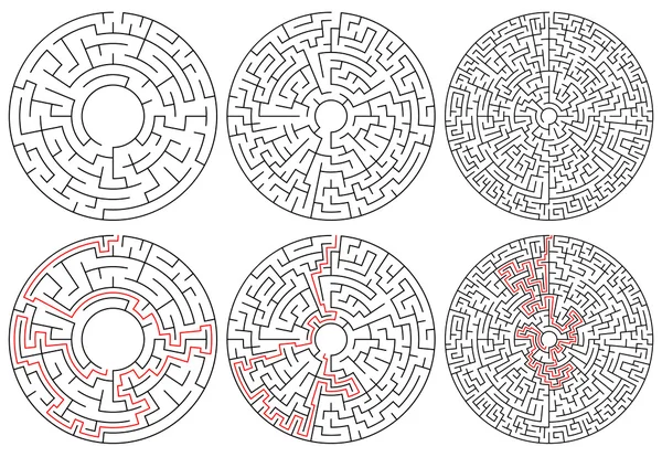 Ensemble d'icônes de labyrinthes circulaires — Image vectorielle