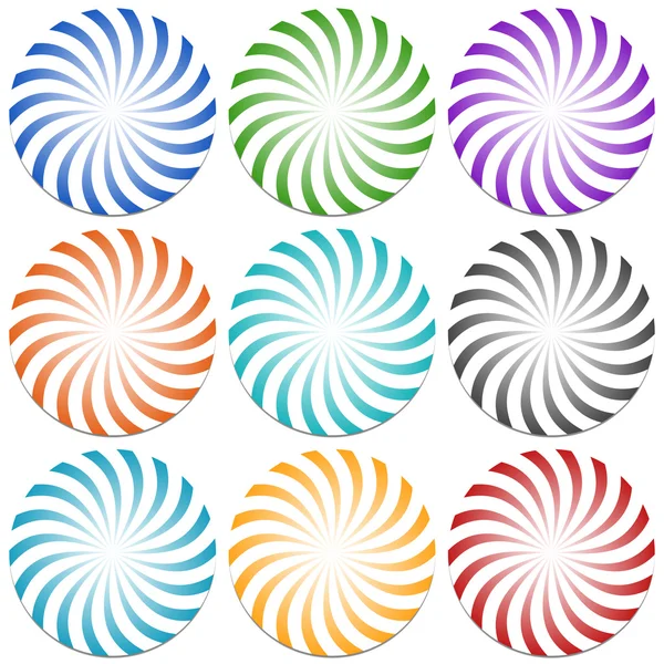 Spiral lines starburst badges set — Stock Vector