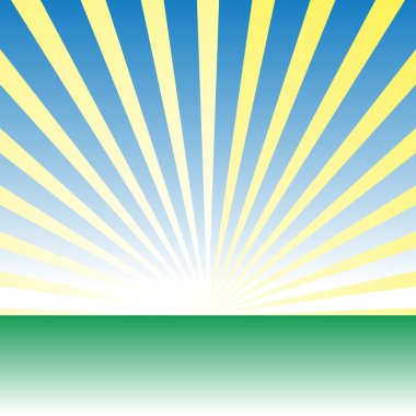 Sunrise, şafak yeşil çayır üzerinde.  