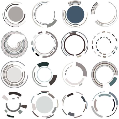 Siber-siber punk, bilim-kurgu geometrik daireler, halkalar. Yüksek teknoloji HUD elementleri. Eşmerkezli, tekno için döner daireler, teknoloji teması. Dairesel, yuvarlak tasarım elementleri