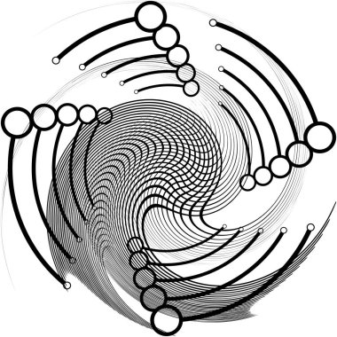 Soyut sarmal, girdap, dönme vektörü örtüşüyor. Volute, helix, koklear vertigo dairesel, geometrik çizim. Soyut çember