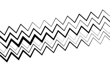 Zig-zag, çapraz, dalgalı, dalgalı ve tırtıklı çizgiler, çizgili tasarım öğesi. Çapraz, eğimli, eğimli ve eğimli şeritler, çizgiler, siyah ve beyaz, tek renkli geometrik zemin, doku ve desen