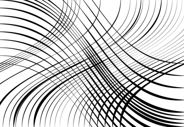 Grille Maille Lignes Ondulées Ondulées Ondulées Gonflées Abstrait Noir Blanc — Image vectorielle
