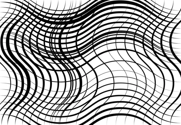 Gitter Maschen Aus Welligen Wellenförmigen Wellenförmigen Linien Abstraktes Schwarz Weiß — Stockvektor
