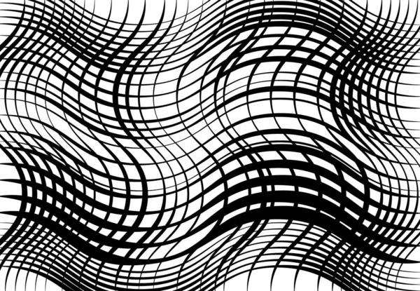 Grille Maille Lignes Ondulées Ondulées Ondulées Gonflées Abstrait Noir Blanc — Image vectorielle