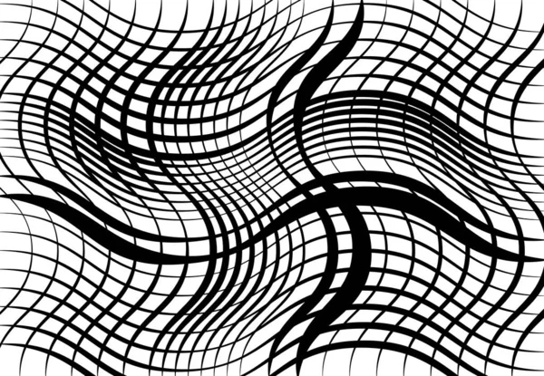 Grid Gaas Van Golvende Golvende Golvende Opgeblazen Lijnen Abstract Zwart — Stockvector