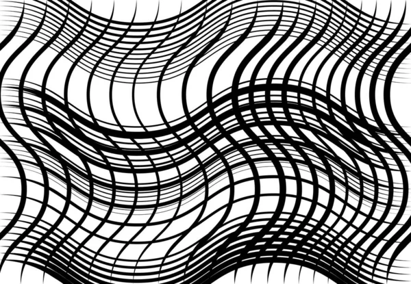 Grille Maille Lignes Ondulées Ondulées Ondulées Gonflées Abstrait Noir Blanc — Image vectorielle