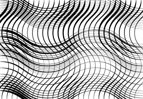 Grille Maille Lignes Ondulées Ondulées Ondulées Gonflées Abstrait Noir Blanc — Image vectorielle