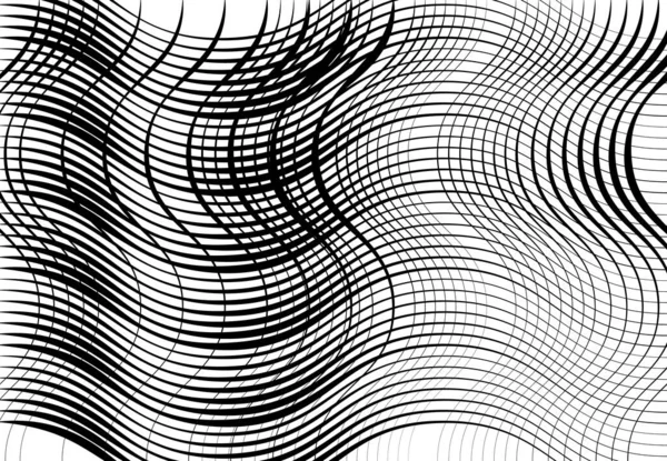 Grille Maille Lignes Ondulées Ondulées Ondulées Gonflées Abstrait Noir Blanc — Image vectorielle