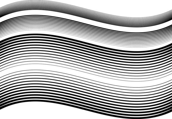波状の水平線 縞状の抽象的なデザイン要素 黒と白 モノクロームの背景 パターンとテクスチャ — ストックベクタ