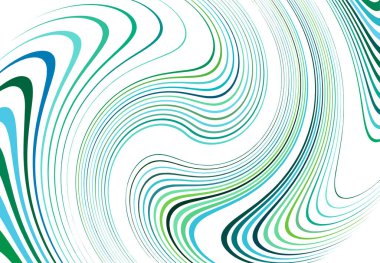 Bükme, girdap çizgileri, çizgiler. Dalgalı, eşmerkezli şeritler ve çizgiler sallıyor. Döndürme, bükme ve dönme etkisi rastgele şeritler üzerinde. Yeşil, mavimsi soyut tasarım ögesi, arkaplan, desen ve doku