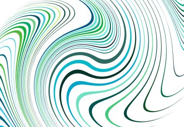 Bükme, girdap çizgileri, çizgiler. Dalgalı, eşmerkezli şeritler ve çizgiler sallıyor. Döndürme, bükme ve dönme etkisi rastgele şeritler üzerinde. Yeşil, mavimsi soyut tasarım ögesi, arkaplan, desen ve doku