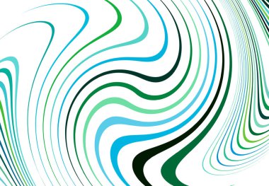 Bükme, girdap çizgileri, çizgiler. Dalgalı, eşmerkezli şeritler ve çizgiler sallıyor. Döndürme, bükme ve dönme etkisi rastgele şeritler üzerinde. Yeşil, mavimsi soyut tasarım ögesi, arkaplan, desen ve doku