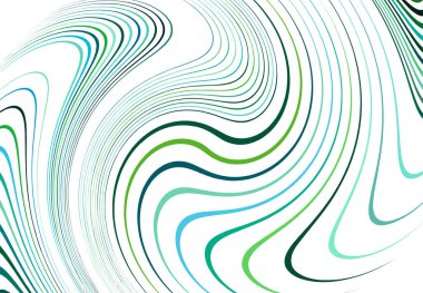 Bükme, girdap çizgileri, çizgiler. Dalgalı, eşmerkezli şeritler ve çizgiler sallıyor. Döndürme, bükme ve dönme etkisi rastgele şeritler üzerinde. Yeşil, mavimsi soyut tasarım ögesi, arkaplan, desen ve doku