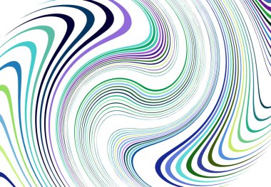 Bükme, girdap çizgileri, çizgiler. Dalgalı, eşmerkezli şeritler ve çizgiler sallıyor. Döndürme, bükme ve dönme etkisi rastgele şeritler üzerinde. Mavi soyut tasarım ögesi