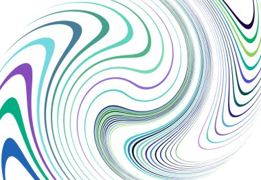 Bükme, girdap çizgileri, çizgiler. Dalgalı, eşmerkezli şeritler ve çizgiler sallıyor. Döndürme, bükme ve dönme etkisi rastgele şeritler üzerinde. Mavi soyut tasarım ögesi