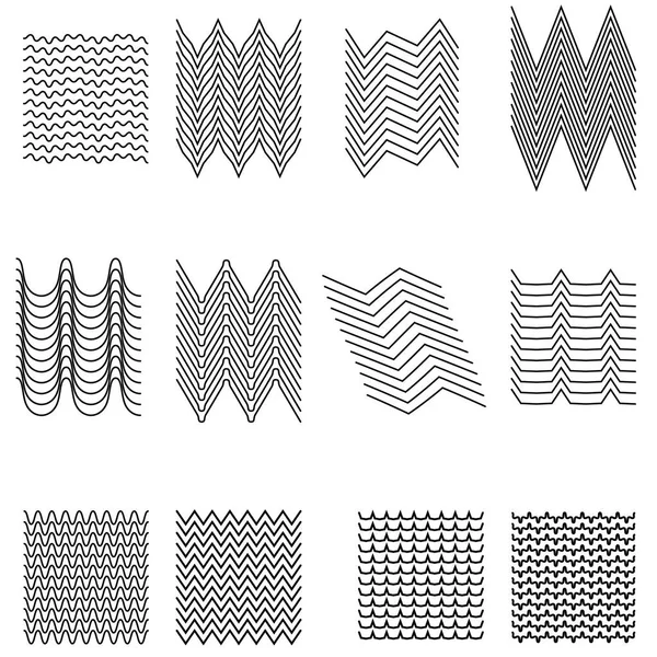 Set Líneas Onduladas Entrecruzadas Zig Zag Elementos Diseño Rayas — Archivo Imágenes Vectoriales