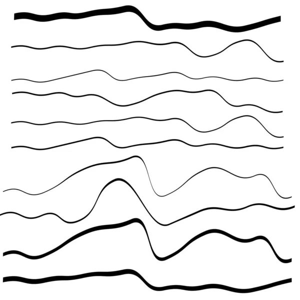 Unregelmäßiges Zufälliges Wackeln Winken Wellenlinien Streifensatz Linien Mit Wogenden Wellenförmigen — Stockvektor