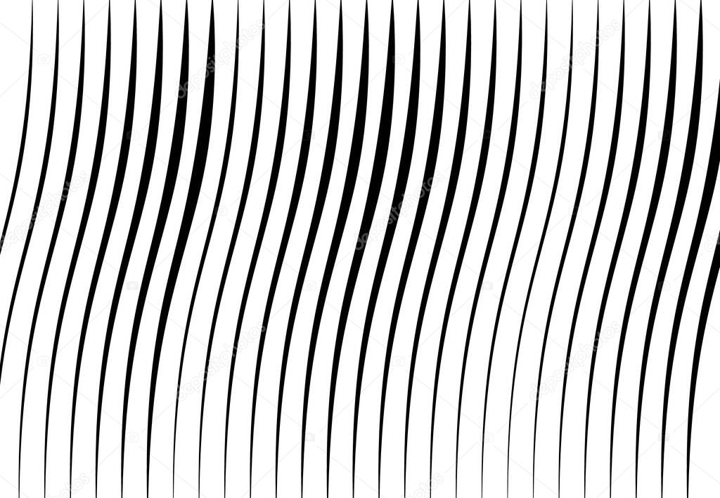 Abstract wavy, waving, billowy and undulating lines, stripes. Squiggly, squiggle lines with twist effect. Abstract black and white, monochrome, grayscale pattern, background, backdrop and texture