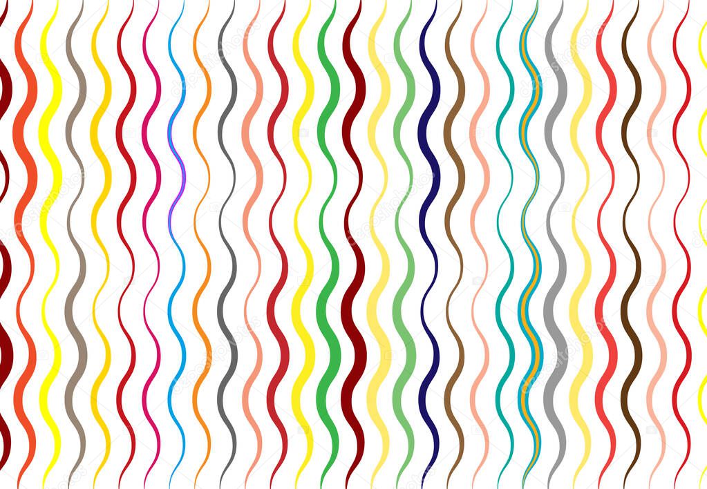 Abstract wavy, waving, billowy and undulating lines, stripes. Squiggly, squiggle lines with twist effect. Abstract multi-color, colorful pattern, background, backdrop and texture