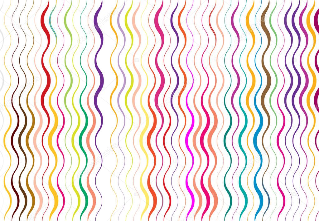 Abstract wavy, waving, billowy and undulating lines, stripes. Squiggly, squiggle lines with twist effect. Abstract multi-color, colorful pattern, background, backdrop and texture