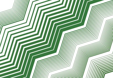 Zig-zag, çapraz, dalgalı, dalgalı ve tırtıklı çizgiler, çizgili tasarım öğesi. Objektif, eğimli, eğimli ve eğimli şeritler, renkli yeşil geometrik zemin, doku ve desen çizgileri