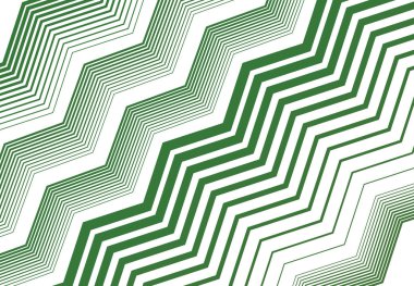 Zig-zag, çapraz, dalgalı, dalgalı ve tırtıklı çizgiler, çizgili tasarım öğesi. Objektif, eğimli, eğimli ve eğimli şeritler, renkli yeşil geometrik zemin, doku ve desen çizgileri