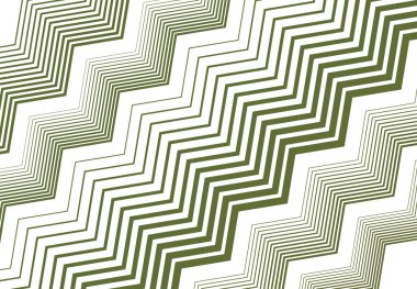 Zig-zag, çapraz, dalgalı, dalgalı ve tırtıklı çizgiler, çizgili tasarım öğesi. Objektif, eğimli, eğimli ve eğimli şeritler, renkli yeşil geometrik zemin, doku ve desen çizgileri