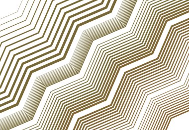 Zig-zag, çapraz, dalgalı, dalgalı ve tırtıklı çizgiler, çizgili tasarım öğesi. Çapraz, eğimli, eğimli ve eğimli kıvrımlı şeritler, renkli kahverengi geometrik zemin, doku ve desen çizgileri